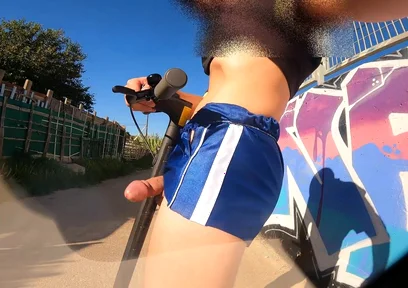 Eccentric Boy Masturbates with His Scooter and Shows His Cock to the Entire Neighborhood