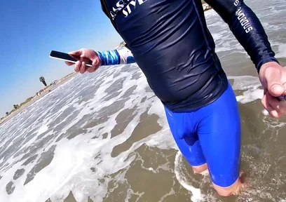 Men and Women on the Beach Get Horny Seeing My Cock in Wet Spandex
