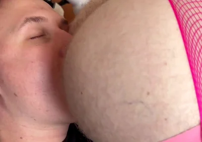 My pretty femboy in fishnets throatfucked like a champ