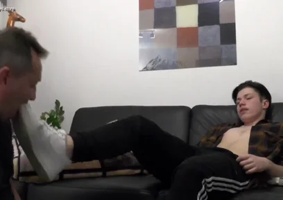 Master teen boy sneaker licking