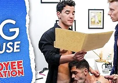 Newbie Stud Employee Tag Teamed By Hot Jocks In Free Use Office