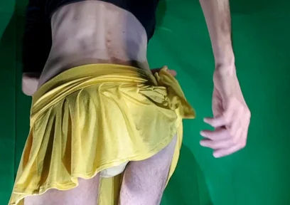 Pale Yellow Thong Under Yellow Skirt