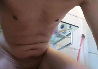 Hot Guy Has a Full Jerkoff Session with Big Cumshot in His Bathroom