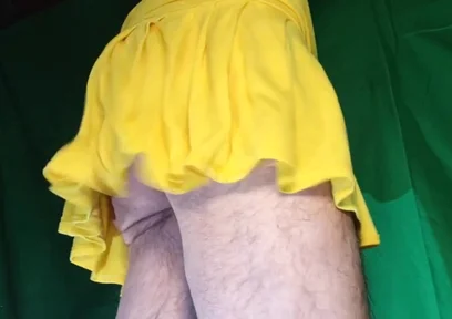 Tiny Yellow Plaid Thong Under Yellow Skirt