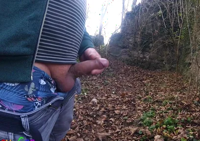 Outdoor, While Exploring a Castle Ruin, I Pleasurably Masturbate My Thick Cock.