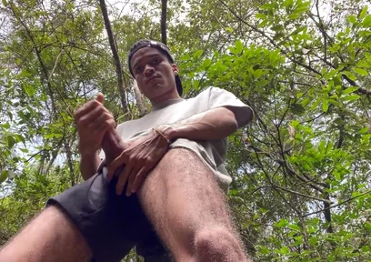 Enjoying Handjob Outdoors