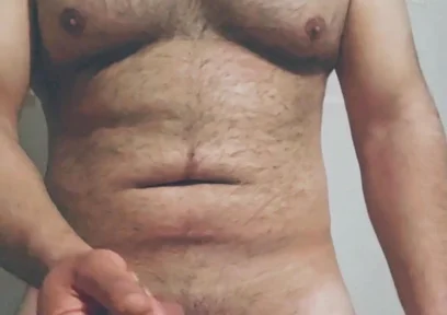 Hairy Big Man Playing with His Dick