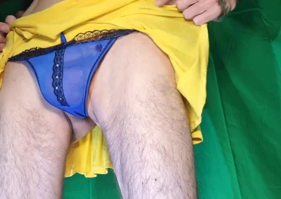Blue Mesh Thong Try on