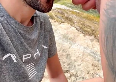 Hot Stepdaddy Sucking Massive Cock Outdoors