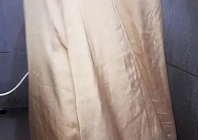 Long Gold Satin Dress Masturbation Cum