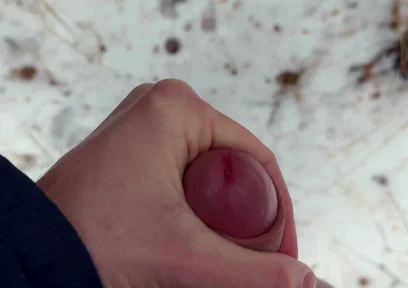 Handy POV - Twink Wixt His Cock in the Forest - in Winter