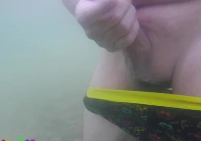 In a Beautiful Mountain Lake, I Jerk off Underwater My Cock, but It Was Too Cold to Cum, so the Finale Place on Land.