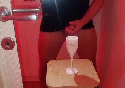 Cum Tasting Mot & Chandon - and a Goblet of Cum to Drink Poured by a Nice Italian Cock