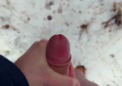 Handy POV - Twink Wixt His Cock in the Forest - in Winter