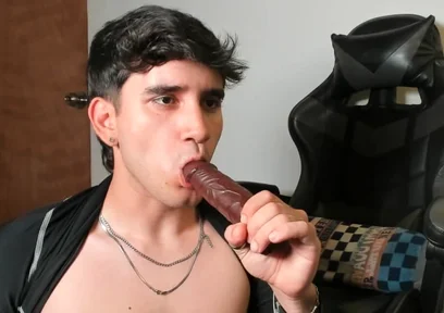 Young Latin Guy Sucks Dildo and Masturbates
