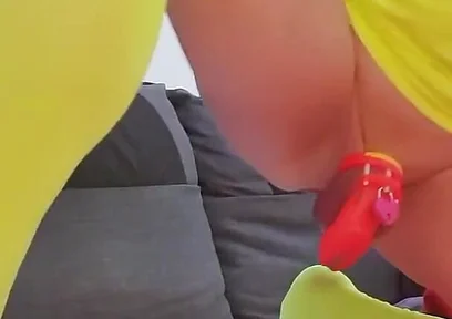 British Dilf Locked in Chastity and Anal Dildo Riding