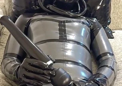 Latex Alien Enjoying with the Vibrator