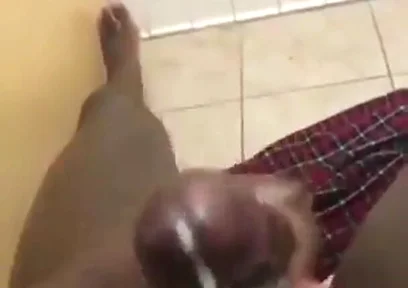 Stroking my big black cock in bathroom massive cumshot