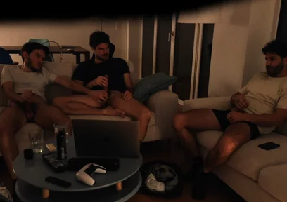 Straight Friend Jerks off with Gay Couple - Real Amateur