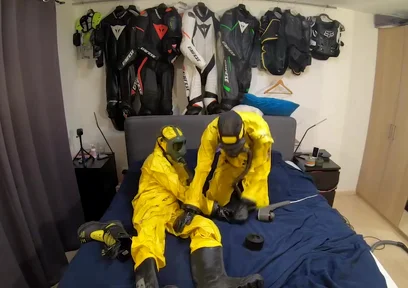 Vacuuming in tellchen hazmat suits