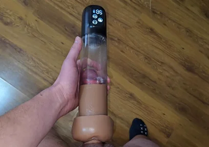 After Orgasm - Pumping My Cock in a Cum-filled Vacuum Pump