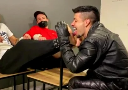 Tickle with tongue leather biker
