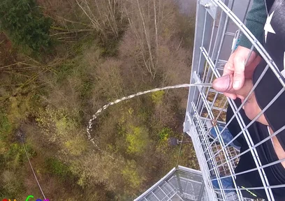 I Pee Outside From a Very Public Observation Tower and Then Masturbate My Penis, and My Balls Are Fat.