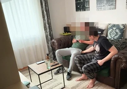 Straight Curious Handyman Seduced by Gay and Gets Sucked on the Couch While Gaming