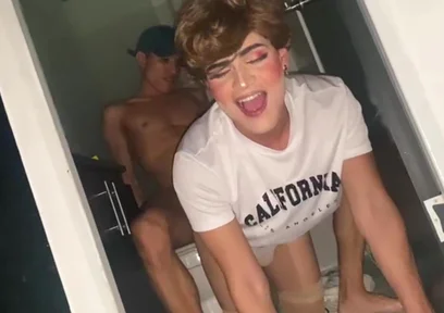 Femboy Plays in the Bathroom and Gets Fucked by the Guy She Met on Grindr