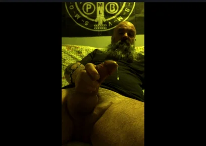 Stepdaddy Bear Jerking off Big Fat Cock Cumshot and Ball Bouncing