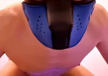 Horny Pet in Chastity Cage