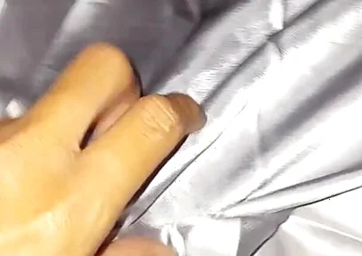 Masturbating Wearing Silver Satin Long Dress in Car