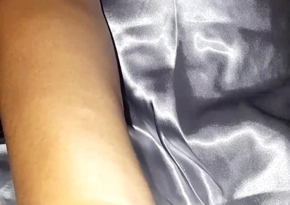Masturbating Wearing Silver Satin Long Dress in Car