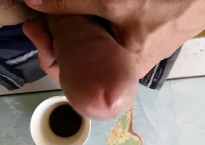 Hot Guy Jerking off to Put Some Milk in His Coffee