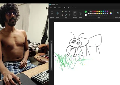 Sharing My Computer Screen as I Attempt to Draw an Ant While Stroking My Cock
