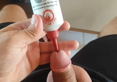 Beautiful Penetration of Motorcycle Oil Into the Glans