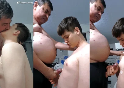 Stepdaddy with Thick Cock Cumming on His Boy