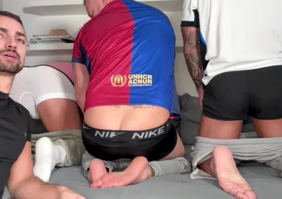 Foot Worship, Ball & Armpit Sniffing & Ass Worship with 3 Alpha Males