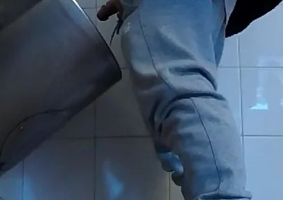 Amateur Boys in Sneakers Wank and Try Handjob in Public Toilets' Urinal
