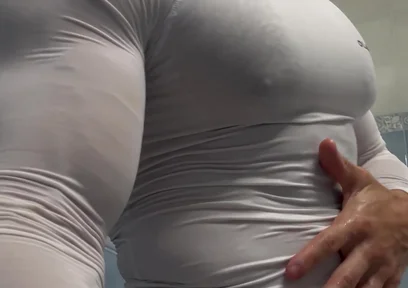 Compressions Get Too Tight and Wet Squeezed Around of Huge Muscles