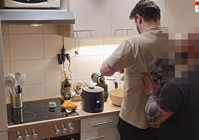 Straight Curious Guy Steven First Time Getting Fucked Bareback After Mutual Blowjob in the Kitchen