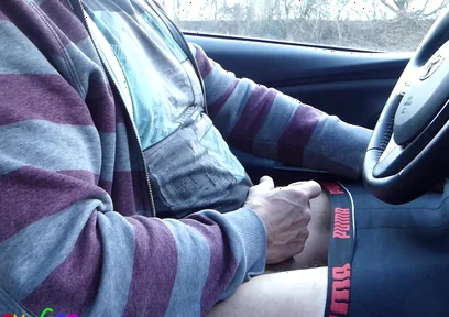 I Got Horny While Driving and Jerked off My Thick Cock Right by the Side of the Road Until I Cum on the Steering Wheel