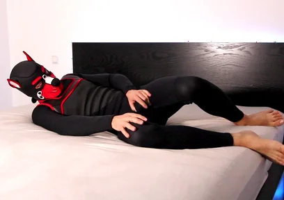 Horny Neoprene Puppy Humping and Teasing Himself