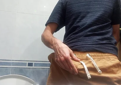 The Guy with the Huge Cock so Fat in His Pants, He Unloads It with 5 Jets of Semen in the Air