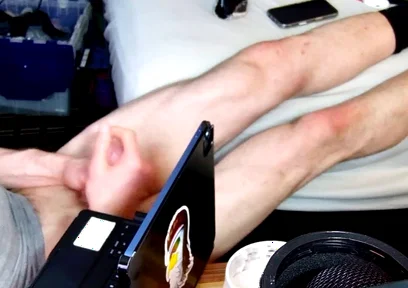 Jerk off with Feet on Bed with Socks Pulled to Calves as I Bust Grunting Hard in Chair