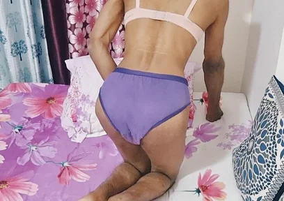Horny Indian Teen Femboy Wearing His Stepmom's Cute Panties and Bra