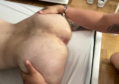 Threesome of Fat Men Fucking Bareback Until They Are Covered in Cum (part 1)