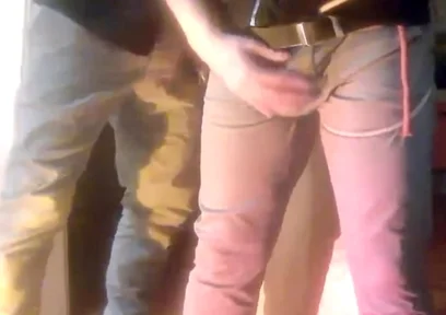 Pee Desperation: Tied up Guy Tries to Withstand While His Cock and Balls Are Played with. He Gets a Boner and Finally Wets Himself