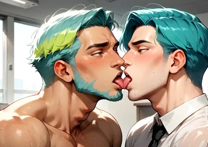 The Teal-haired Muscle Lover Fills the Office Orgy Quota with His Freshest Honey - Wow, First-time XXX!