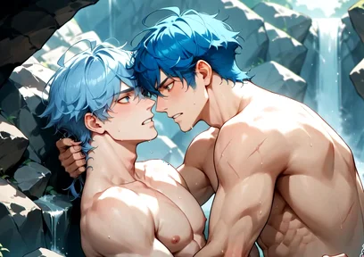 Blue-haired Muscle Orgy in a Snowy Cave! Gay XXX Porn!
